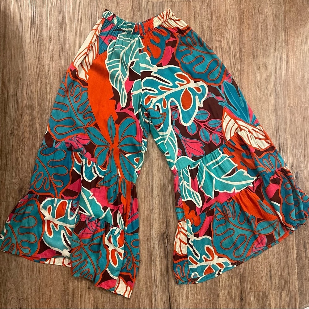 True Destinations Beach Culottes Sz Small Floral Wide Leg Pants Tropical